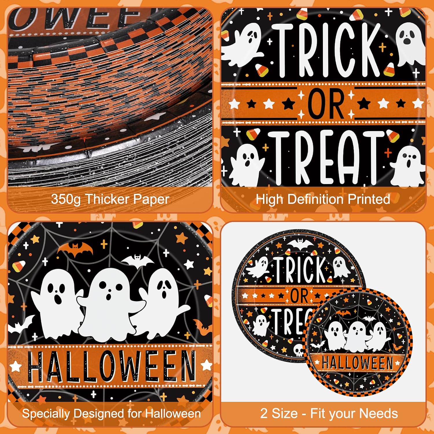 Detalle de Litmitfu Halloween Paper Plates, 24-Piece Set in 9-Inch and 7-Inch Sizes