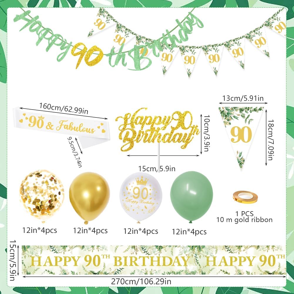Detalle 2 de Sage Green 90th Birthday Party Decorations ๐