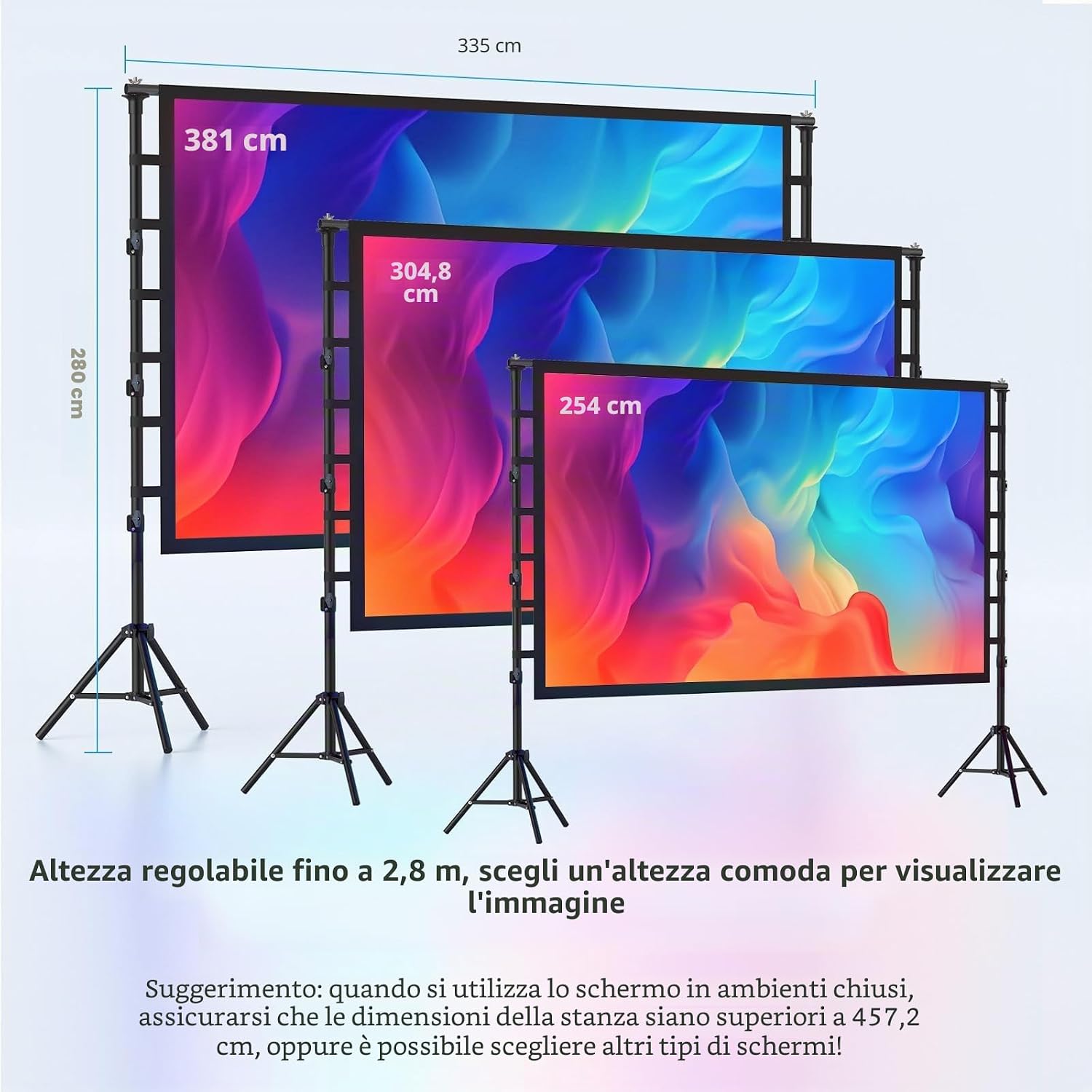 Detalle 2 de Schermo per Proiettore LEORFI 150” con Treppiedi – Proiezione 4K/Full HD in Casa o in Outdoor