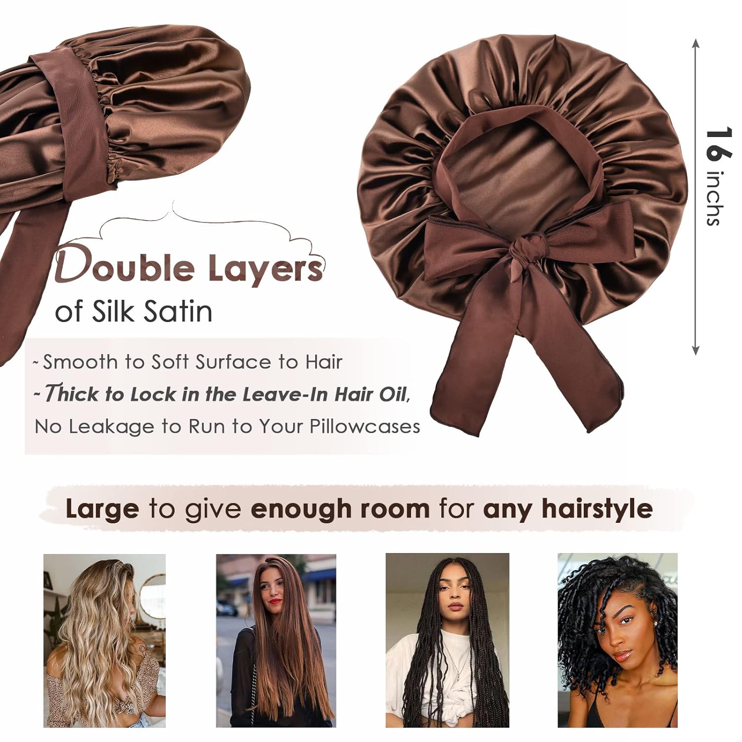 Thumbnail 2 de YANIBEST Seidenschlafmütze für Frauen – doppellagige Satin-Haube mit Bindeband für lockiges Haar