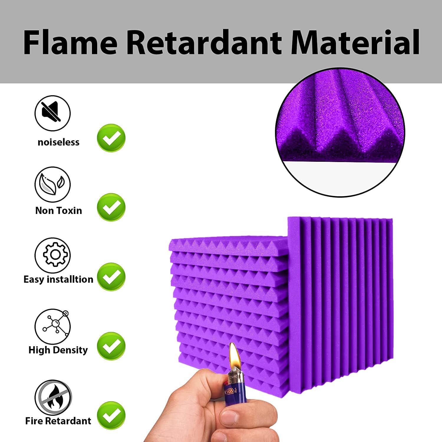 Detalle de Temgcuam tc11212 Acoustic Foam Wall Panels, 24-Pack, Purple, 12 x 12 x 1 in