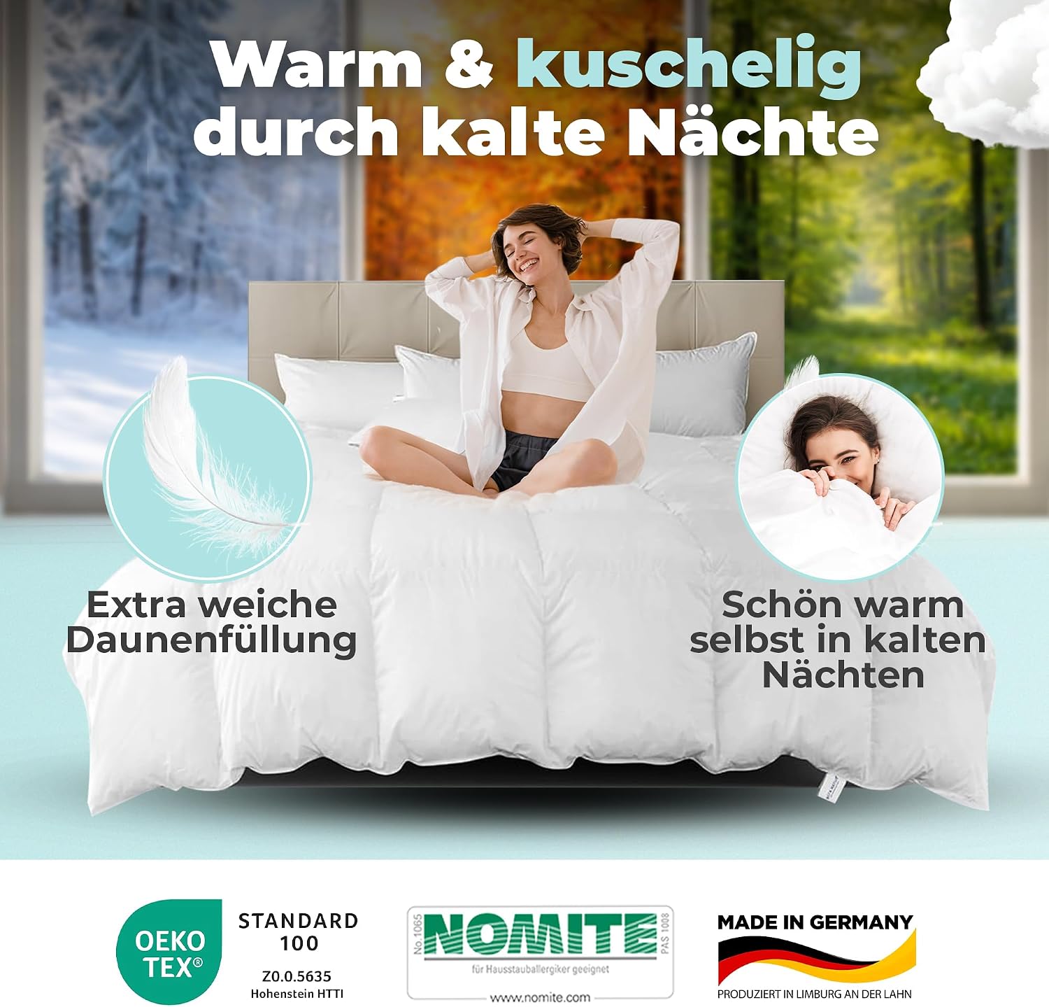 Detalle de BEFA NATUR Daunendecke Ganzjahr 135x200 cm – 90% Daunen & 10% Federn, 624 g Füllgewicht