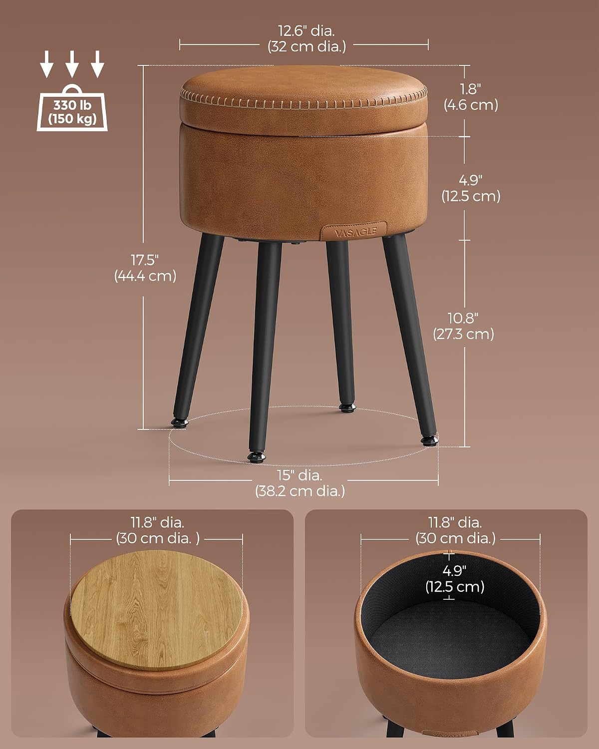 Detalle de VASAGLE Storage Ottoman ULOM005K01