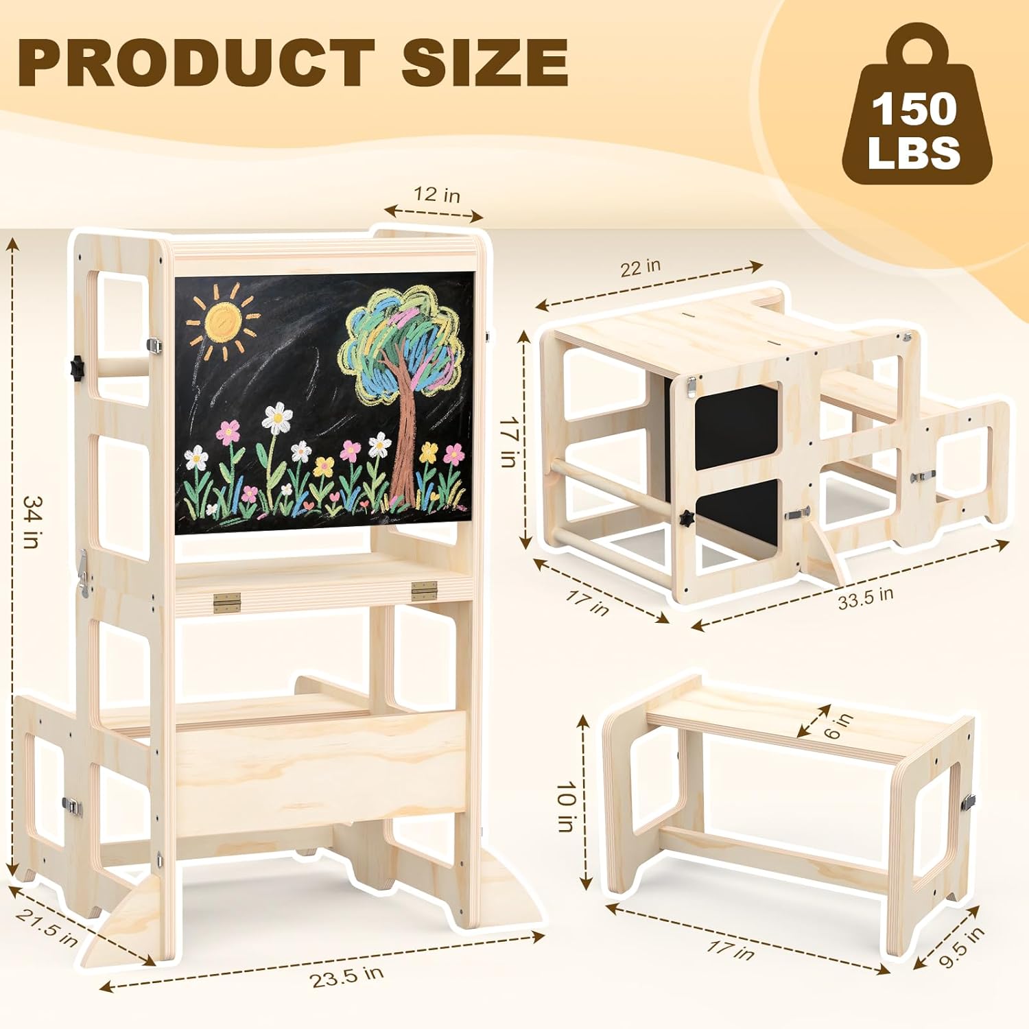 Thumbnail 6 de Toddler Kitchen Step Stool 4-in-1 Foldable Standing Tower with Blackboard (Ages 18 Months to 4 Years)