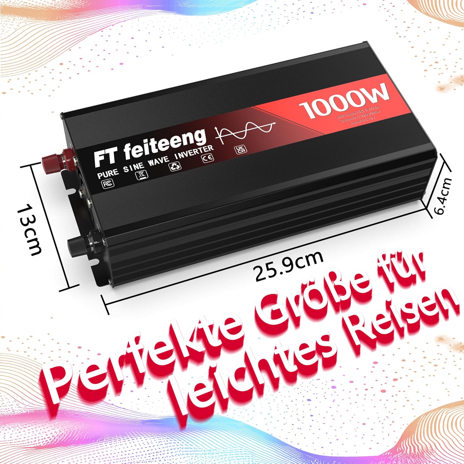 Thumbnail 3 de 1000W 12V to 240V Pure Sine Wave Inverter with Dual USB 3.1A, LED Display and 6 Protections
