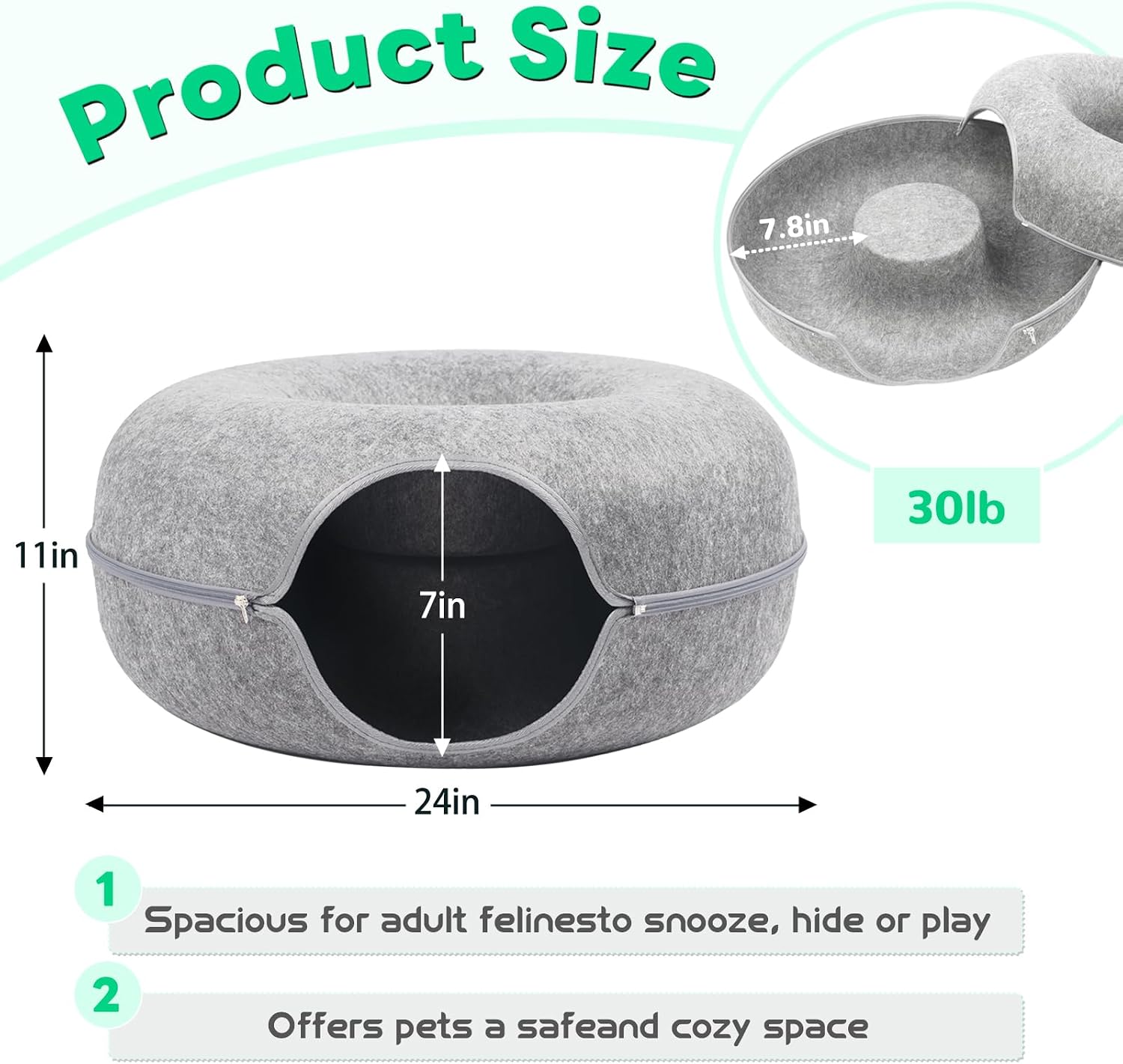 Thumbnail 1 de Heeyoo Hy-MZCCBT Cat Cave, 24-Inch Donut Tunnel, Light Grey