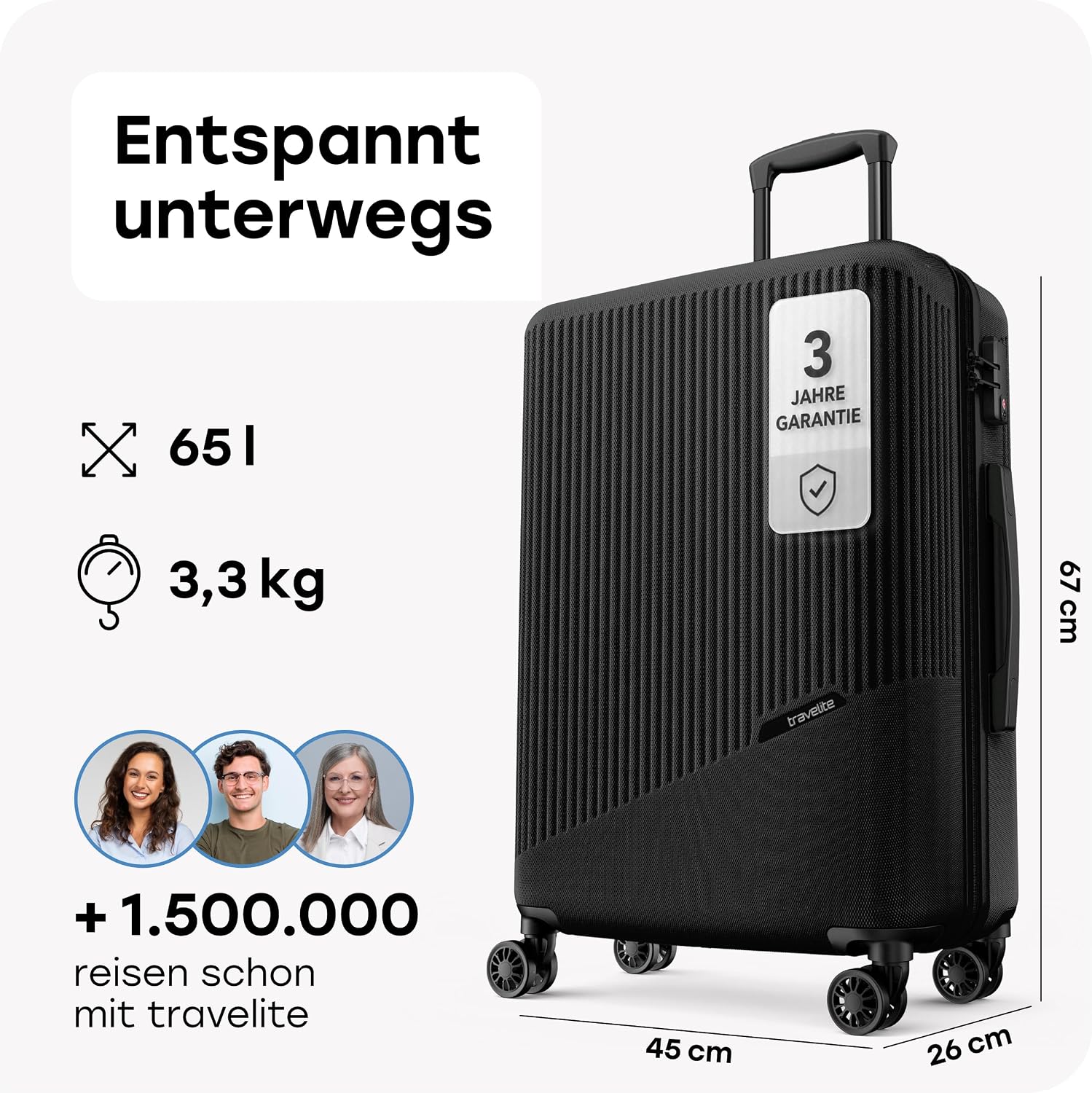 Detalle de Travelite Bali M Koffer 67 cm – 65 Liter, ABS-Hartschale, TSA-Schloss, leicht & wendig