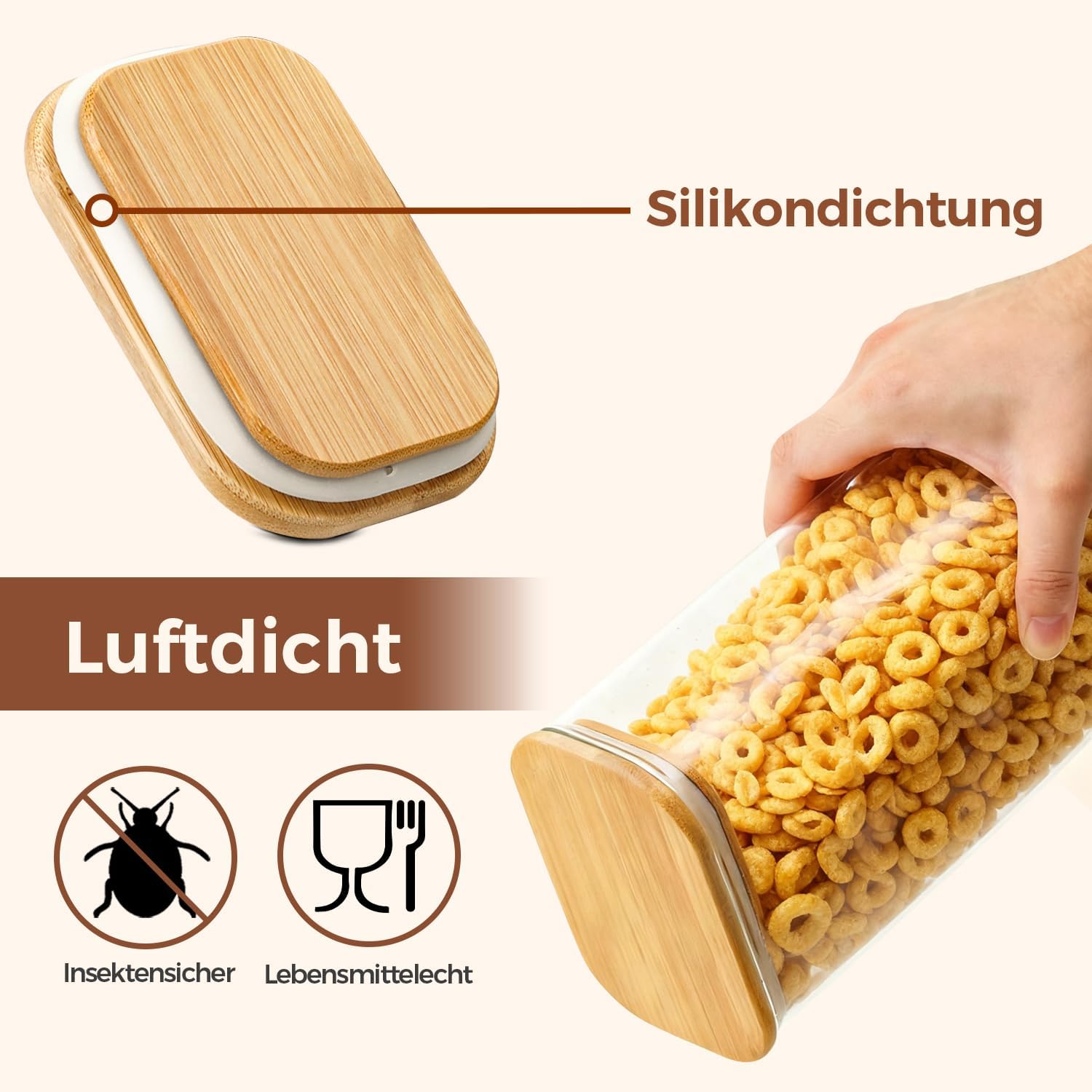 Thumbnail 6 de ComSaf 3er-Set Vorratsgläser mit Deckel (luftdicht), 1.700 ml – Glasbehälter für Küche & Vorrat