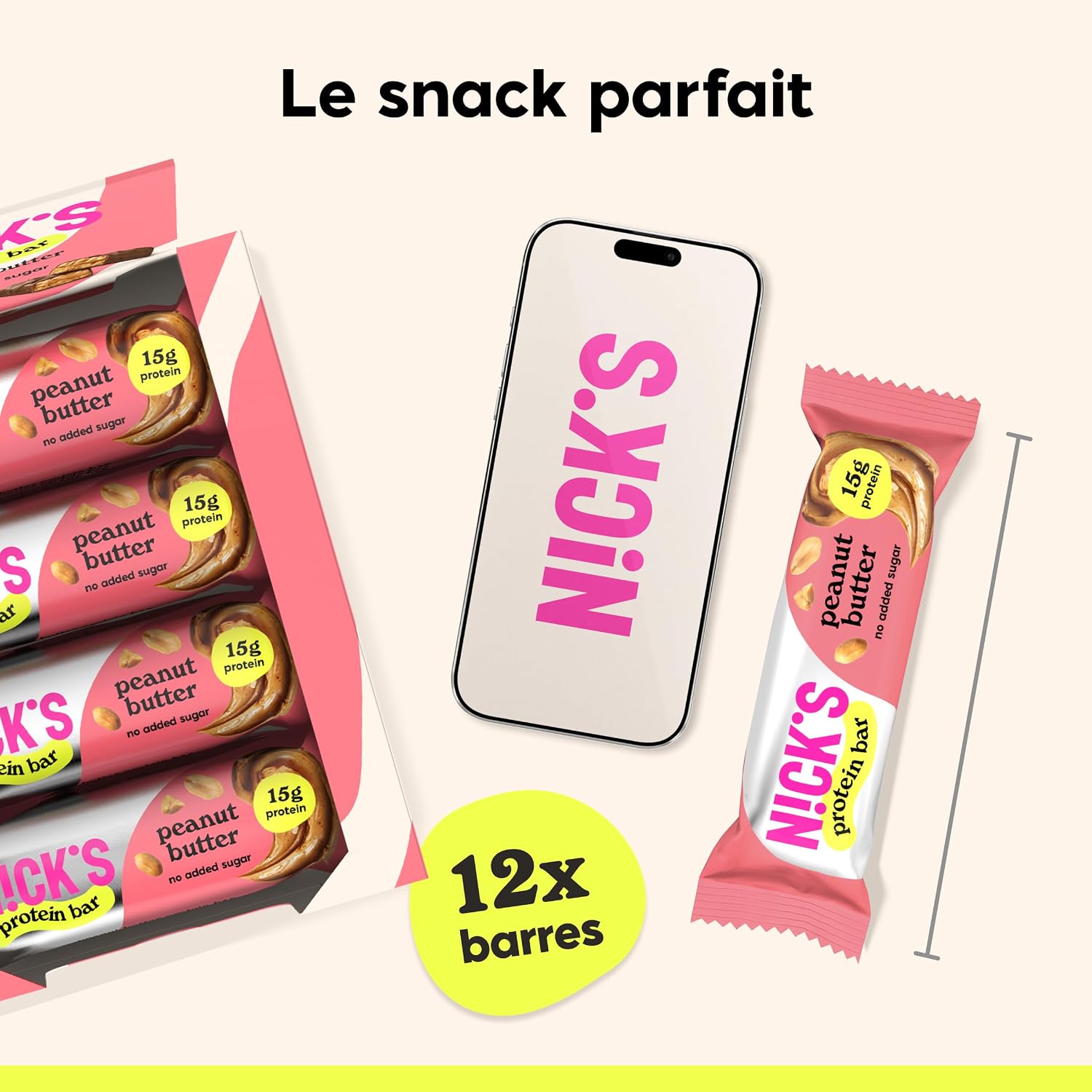 Thumbnail 6 de N!CK'S eiwitreep met pindakaas, 15 g eiwit, 214 kcal, glutenvrij, 12 x 50 g