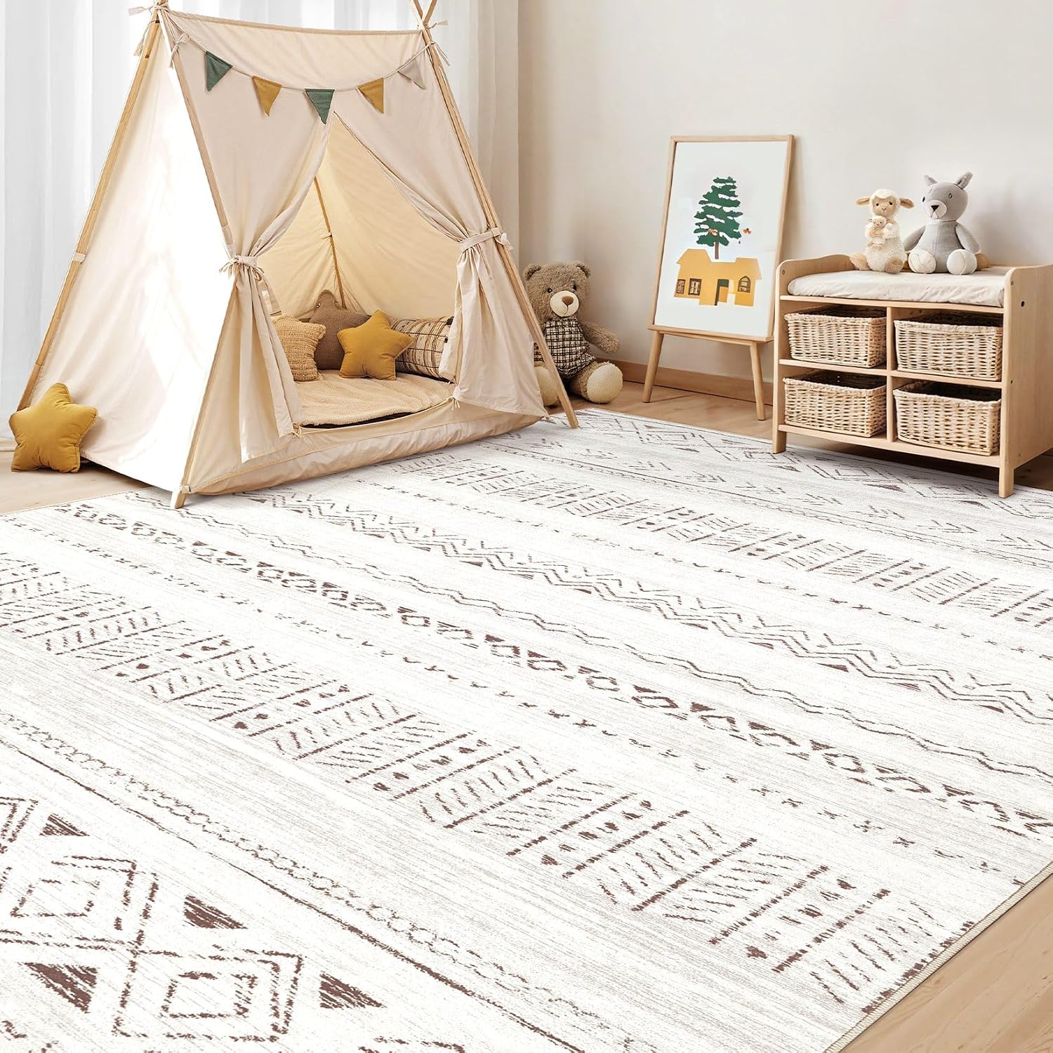Thumbnail 6 de cotiled 6x9 Boho Washable Area Rug for Living Room (L Brown/Cream) — Non-Slip, Stain-Resistant