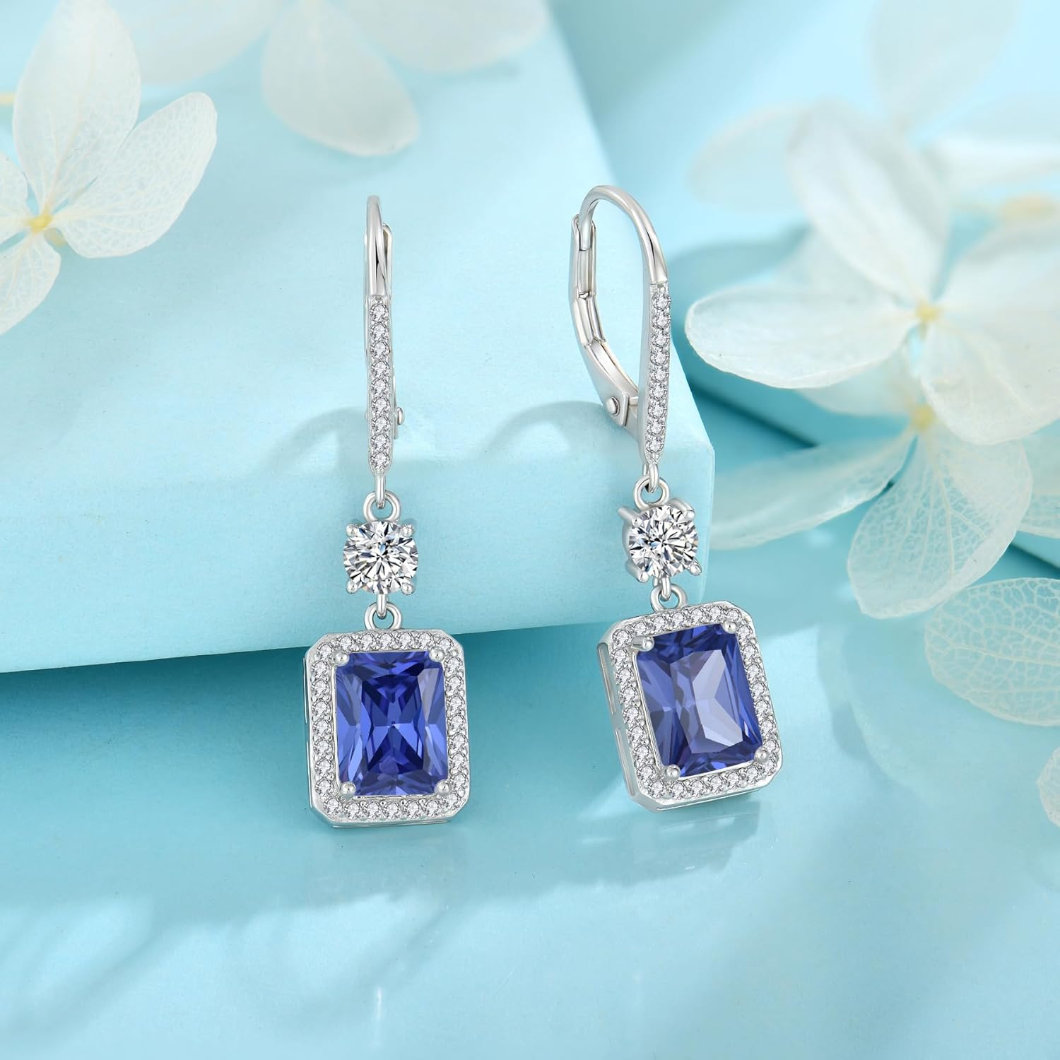 Thumbnail 3 de FJ Rectangular Cut Dangle Drop Earrings 925 Sterling Silver Birthstone Leverback