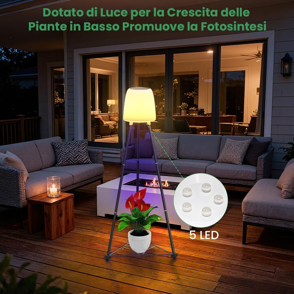 Detalle 2 de OUSFOT Lampada Solare da Terra Esterno RGB e Bianco Caldo – Impermeabile con supporto per fiori