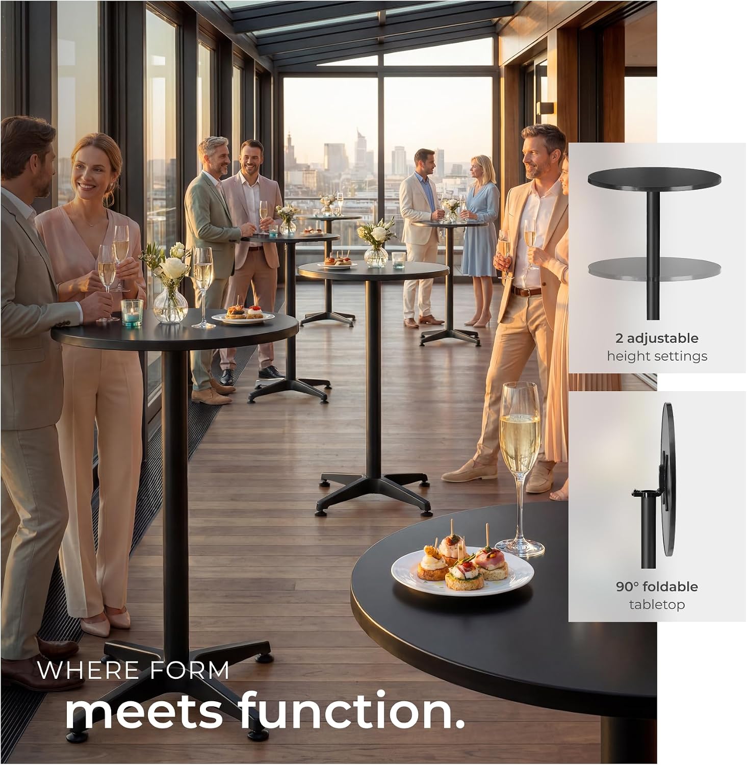 Detalle de tectake 406689 hopfällbart bistrobord i aluminium med två höjdlägen