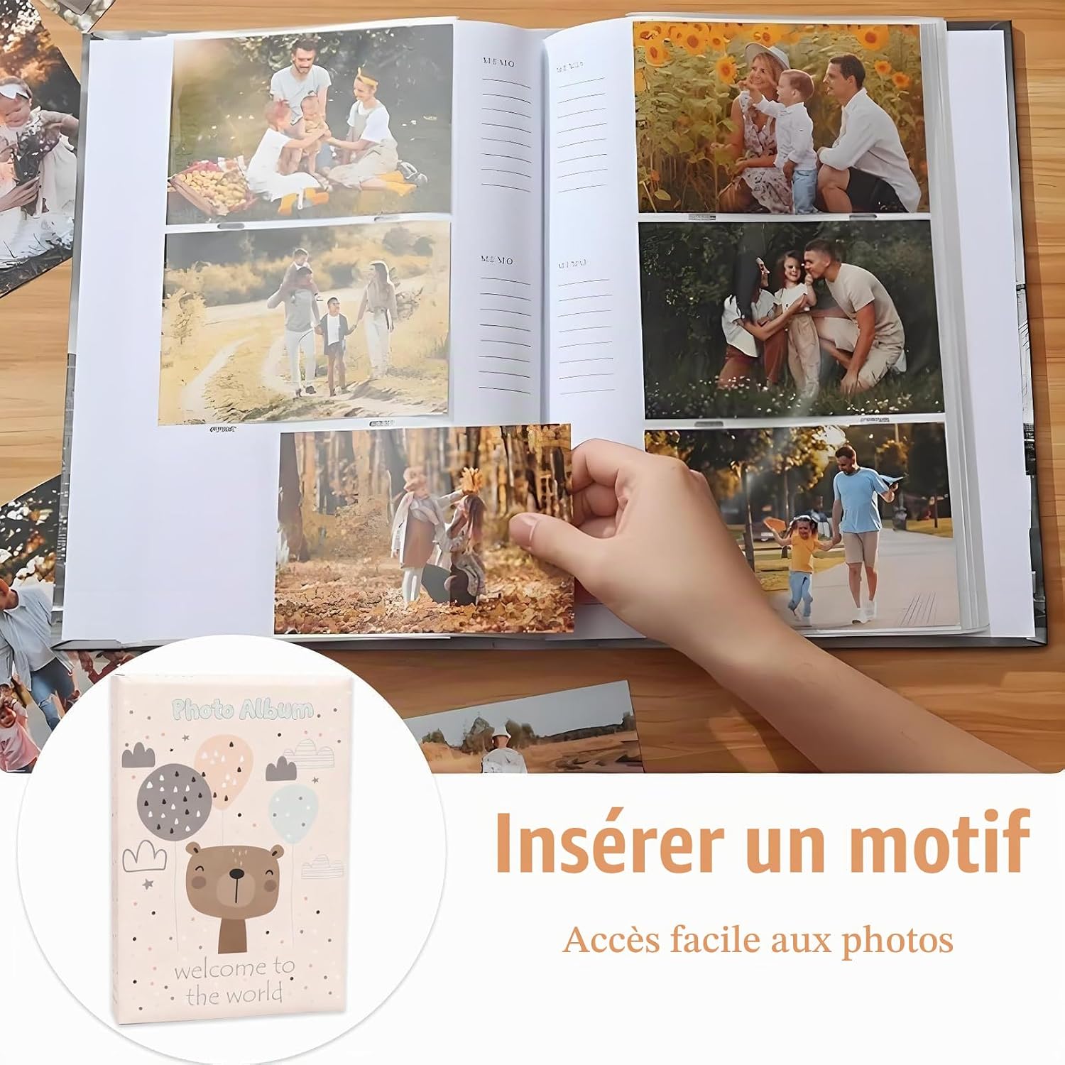 Detalle de HSYTEK babyfotoalbum voor 300 foto's, 50 pagina's, 33 x 22,5 cm