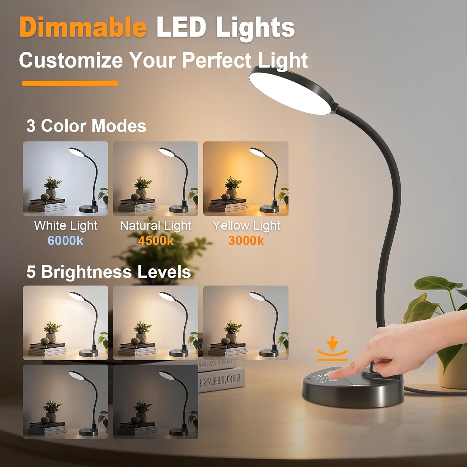 Thumbnail 1 de ZAPLIT 15W Lampada da scrivania 78 LED con USB-A e USB-C, dimmerabile e con timer