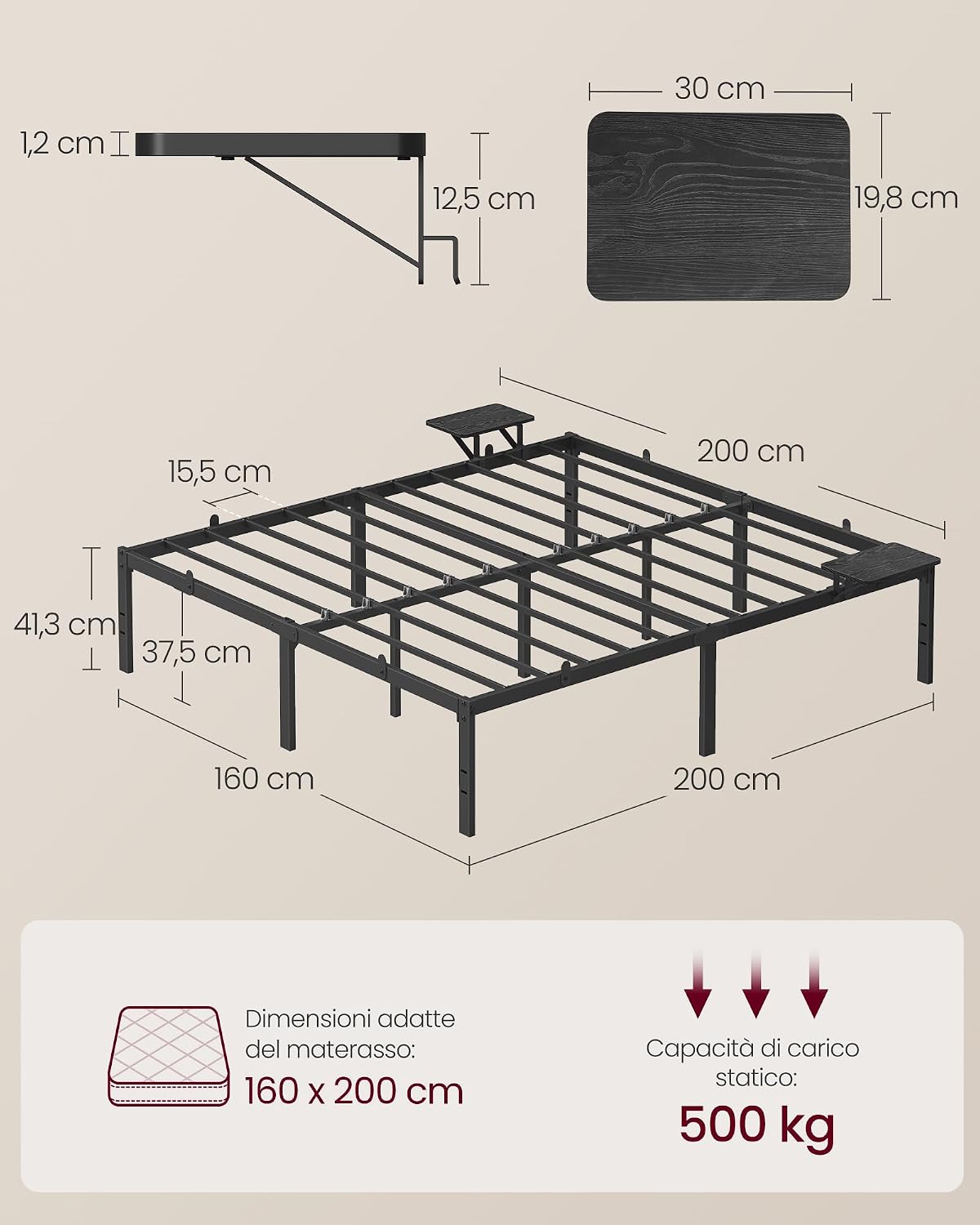 Thumbnail 1 de VASAGLE Struttura Letto Matrimoniale RMB095B01
