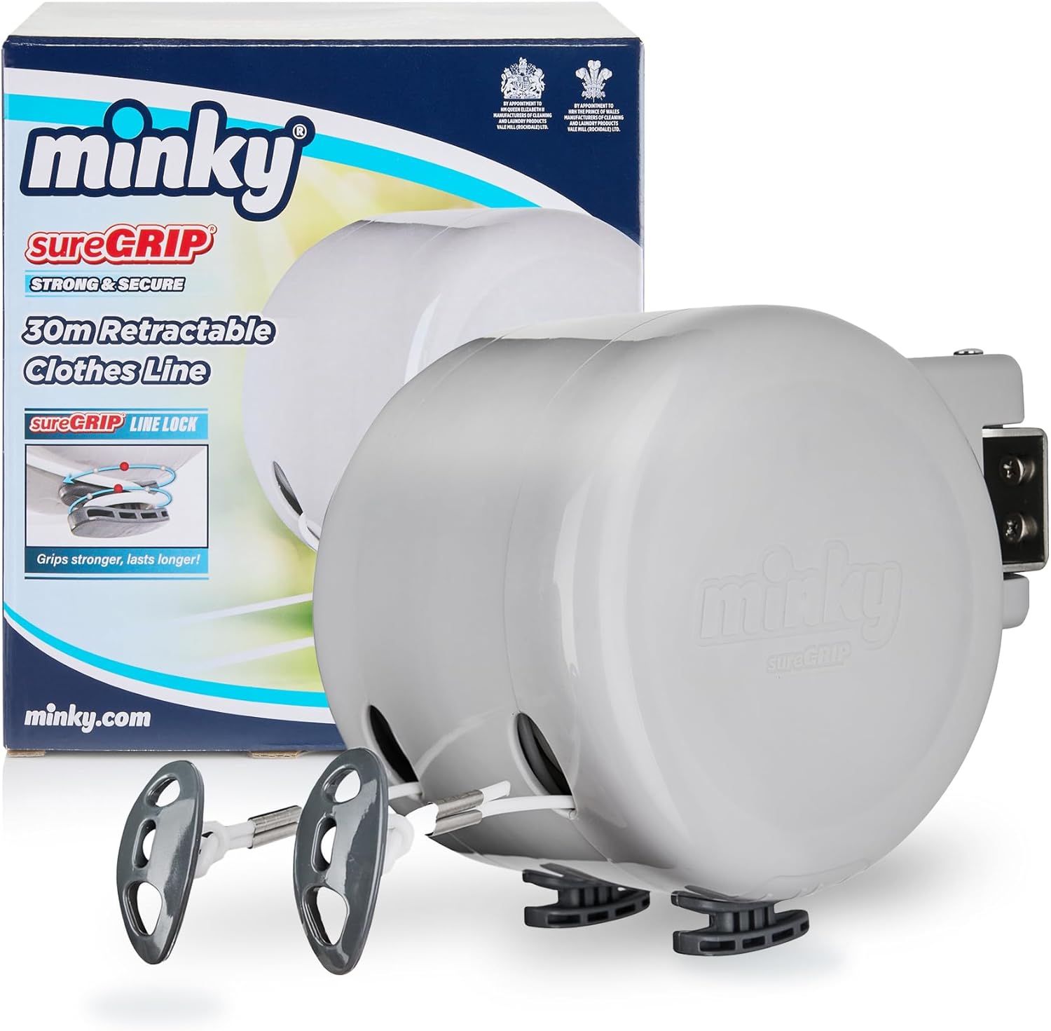 Detalle de Minky Retractable Duo Reel Washing Line, Grey – 2x15m (30m total) with fixings