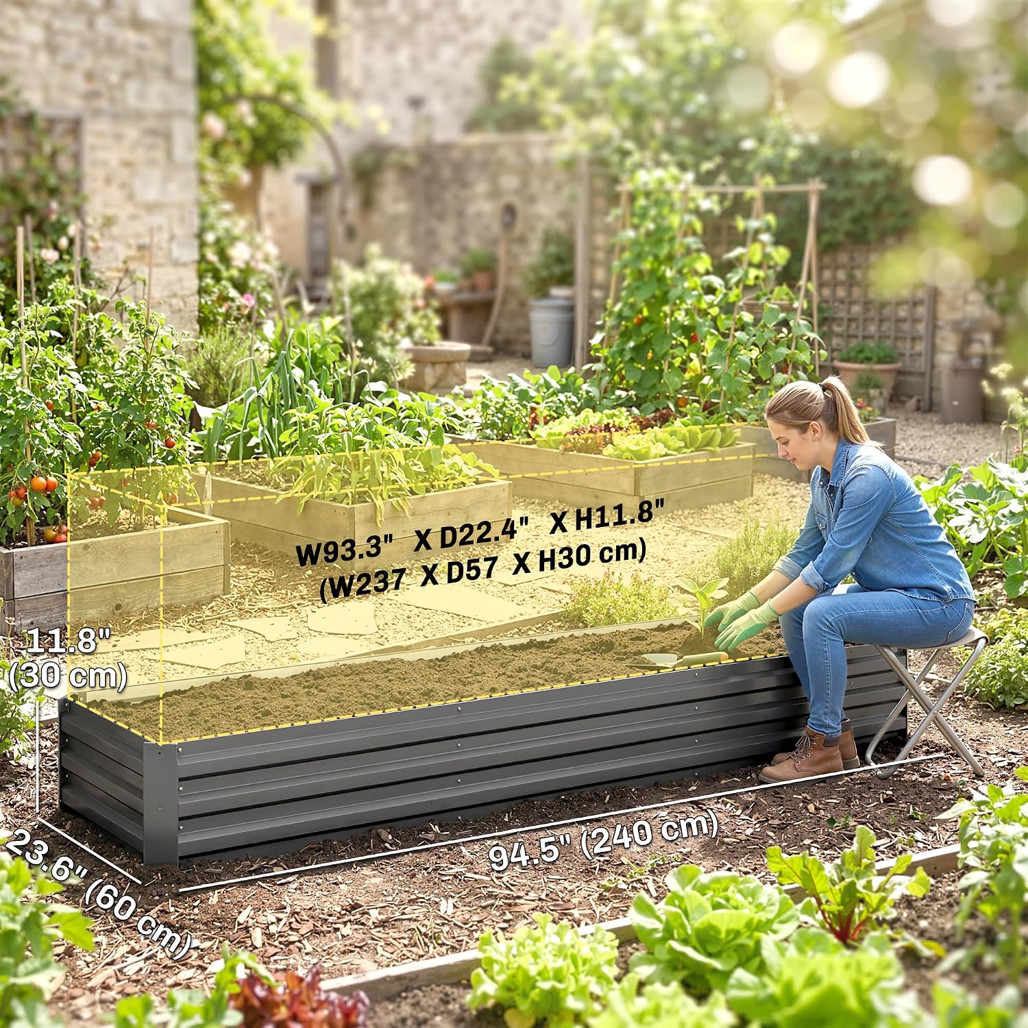 Thumbnail 6 de Outsunny 8' x 2' x 1' Galvanized Steel Raised Garden Bed, Dark Grey