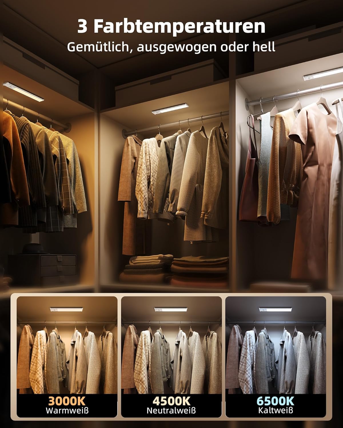 Detalle de EZVALO Schrankbeleuchtung LED 30 cm mit Bewegungsmelder – recargable Unterbauleuchte für Schrank, Küche & Co. (2er-Set, Schwarz)