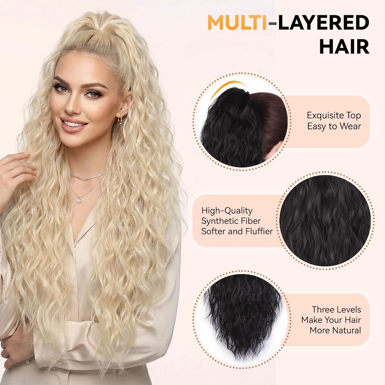 Thumbnail 2 de ZQIAN BEAUTY 30 Inch Clip-On Ponytail Extension — Long Curly, Blonde with Bleach Blonde Ends