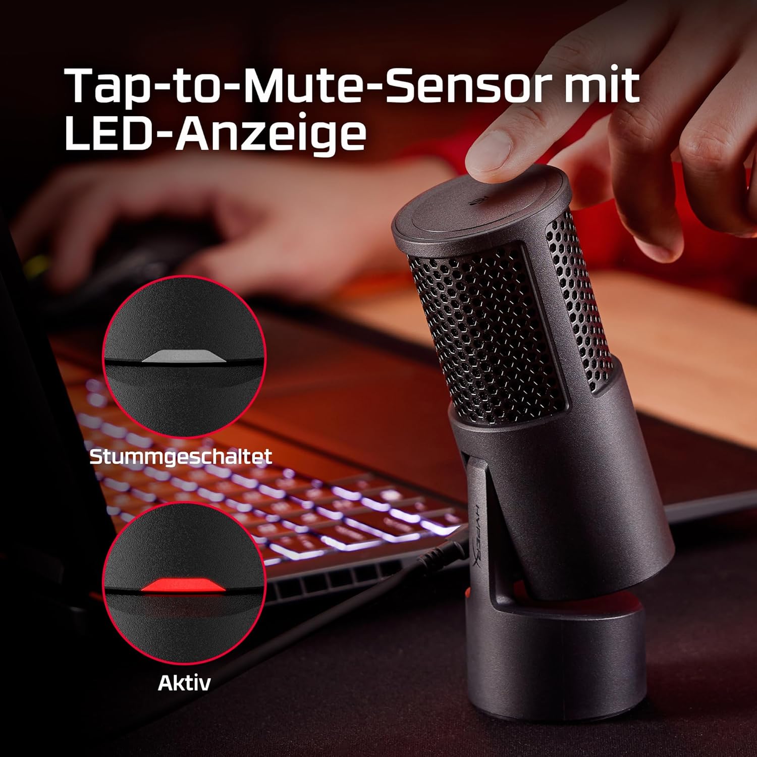 Thumbnail 4 de HyperX SoloCast 2 USB-Mikrofon (SoloCast 2) für Gaming & Streaming mit Tap-to-Mute, 96 kHz/24 Bit und integriertem Popfilter