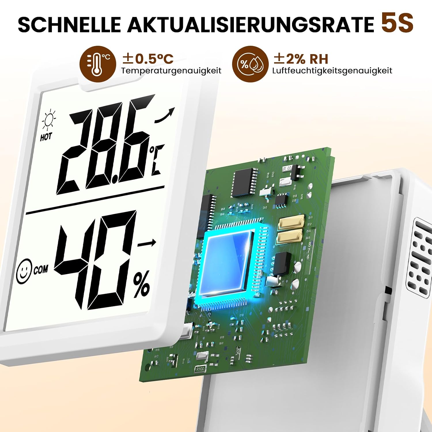 Detalle de DOQAUS 3er-Set Digitales Innen-Thermometer-Hygrometer mit AAA-Batterien – Temperatur und Luftfeuchtigkeit im Raum