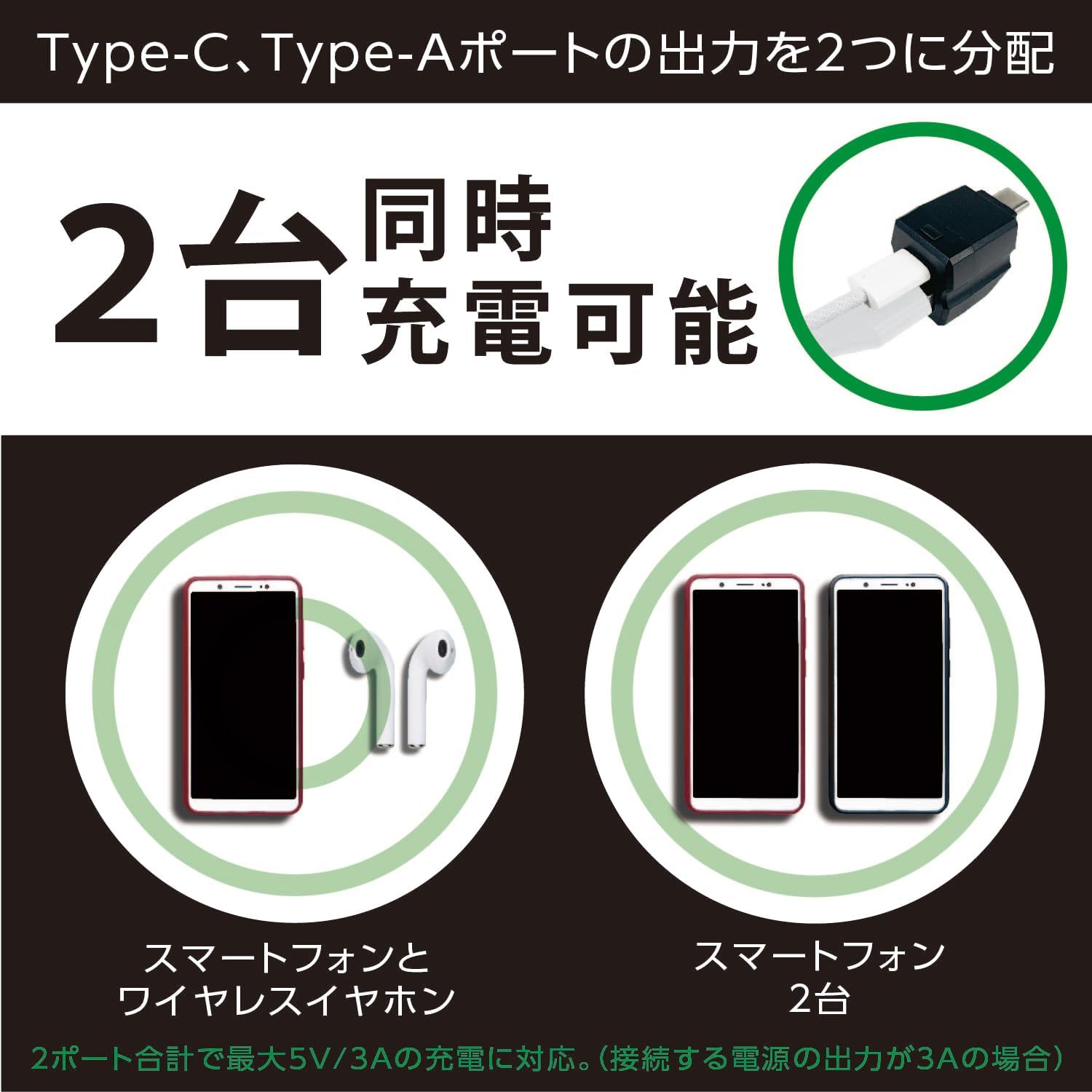 Detalle de SEIWA F351 車載USB-C分配コネクター USB-C・USB-A 2ポート、最大5V/3A、調光LEDイルミネーション