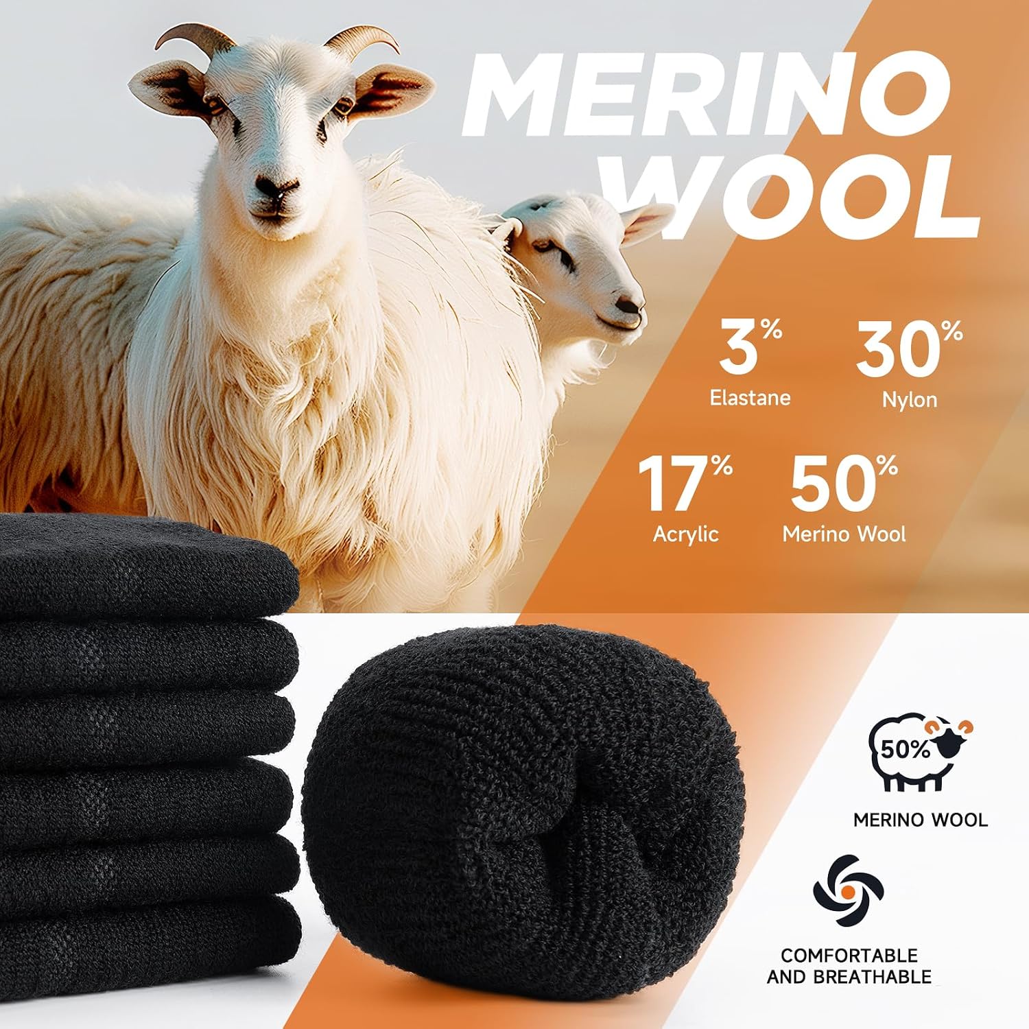 Detalle 2 de TANSTC Calcetines Térmicos de Lana Merino para Hombre