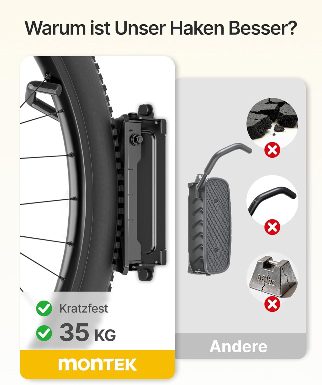 Thumbnail 4 de monTEK schwenkbare Fahrrad-Wandhalterung (Rennrad) – vertikaler Wandständer im 3er-Set, bis 35 kg, Reifenbreite bis 90 mm