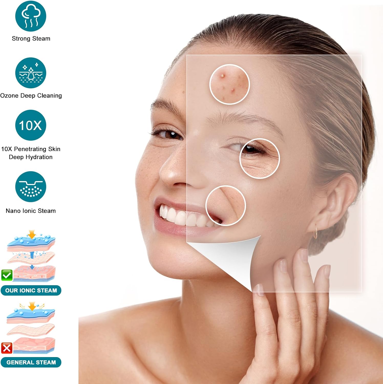 Detalle 2 de DKURQG Facial Steamer with Nano Ionic Vapor and Extendable 360° Arm (Blue)