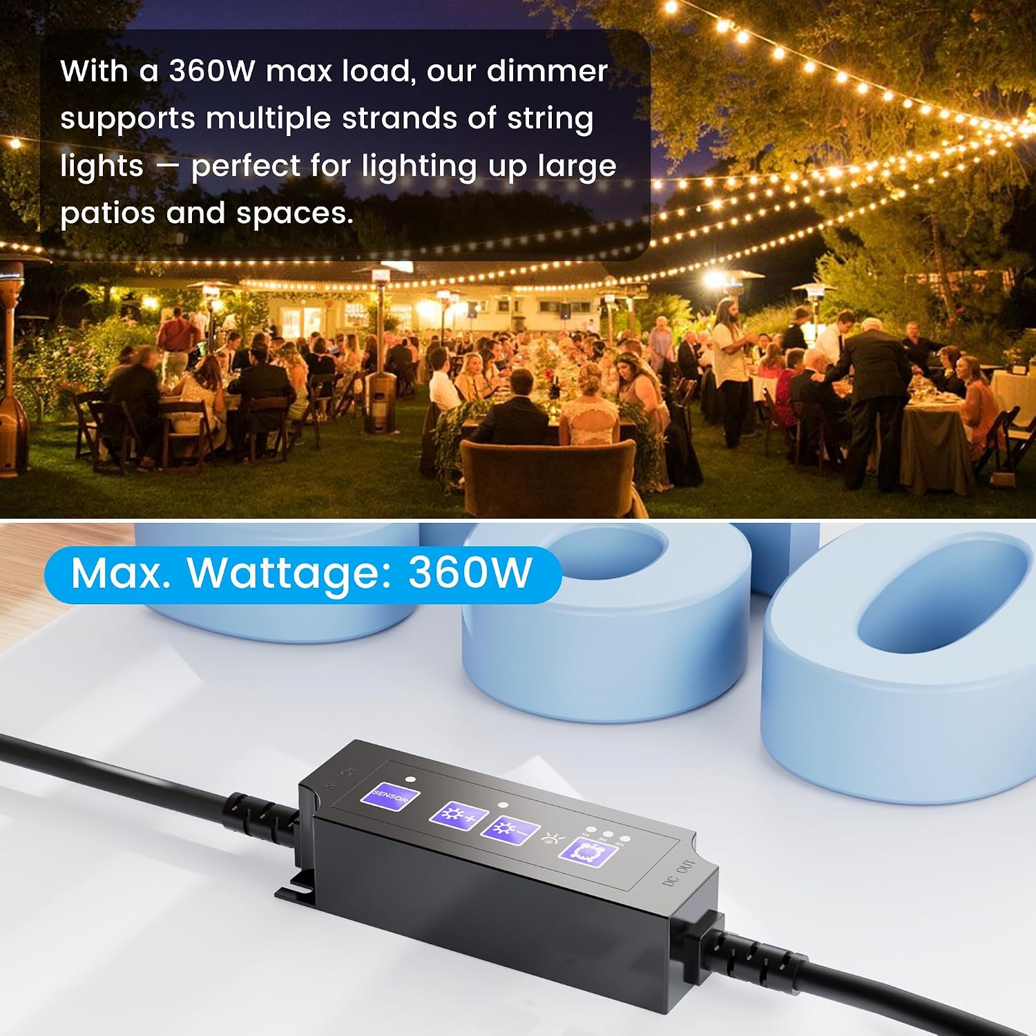 Detalle 2 de OHLUX Smart Outdoor Dimmer for String Lights, 360W, IP65, Timer
