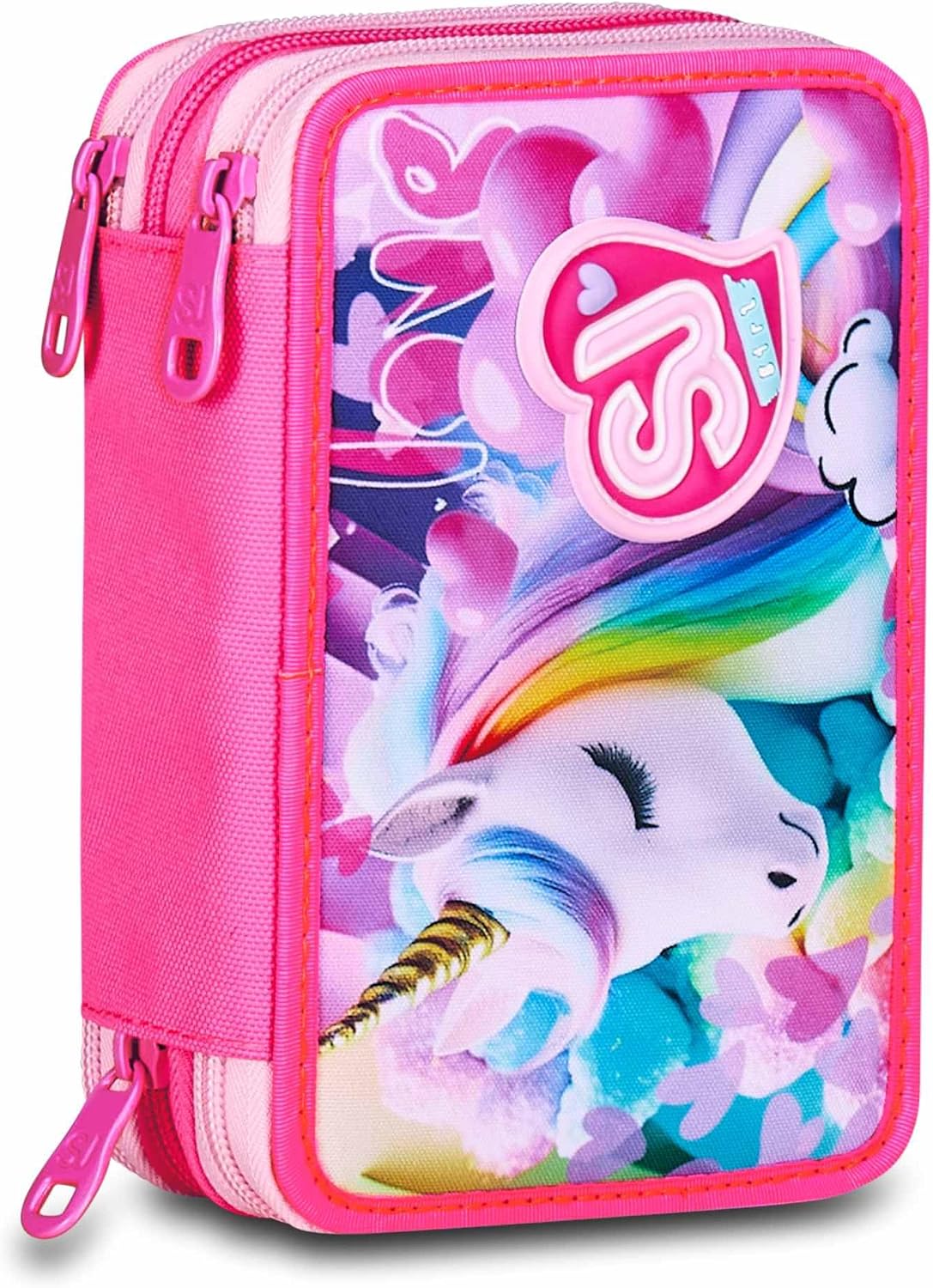 Detalle de SJ GANG STYLE JAM GANG Astuccio Scuola 3 Zip, Fucsia – Triplo Scomparto per Scuola Elementare