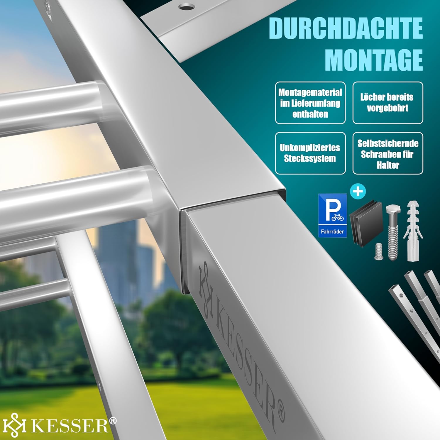 Thumbnail 5 de KESSER Fahrradständer für 6 Fahrräder inkl. Parkschild – Mehrfachständer, 37 cm Radabstand