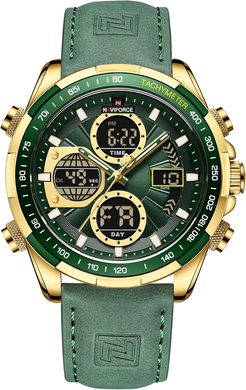 Detalle de Naviforce Herren Militär Digitaluhr – Multifunktionale Quarzuhr mit Lederarmband