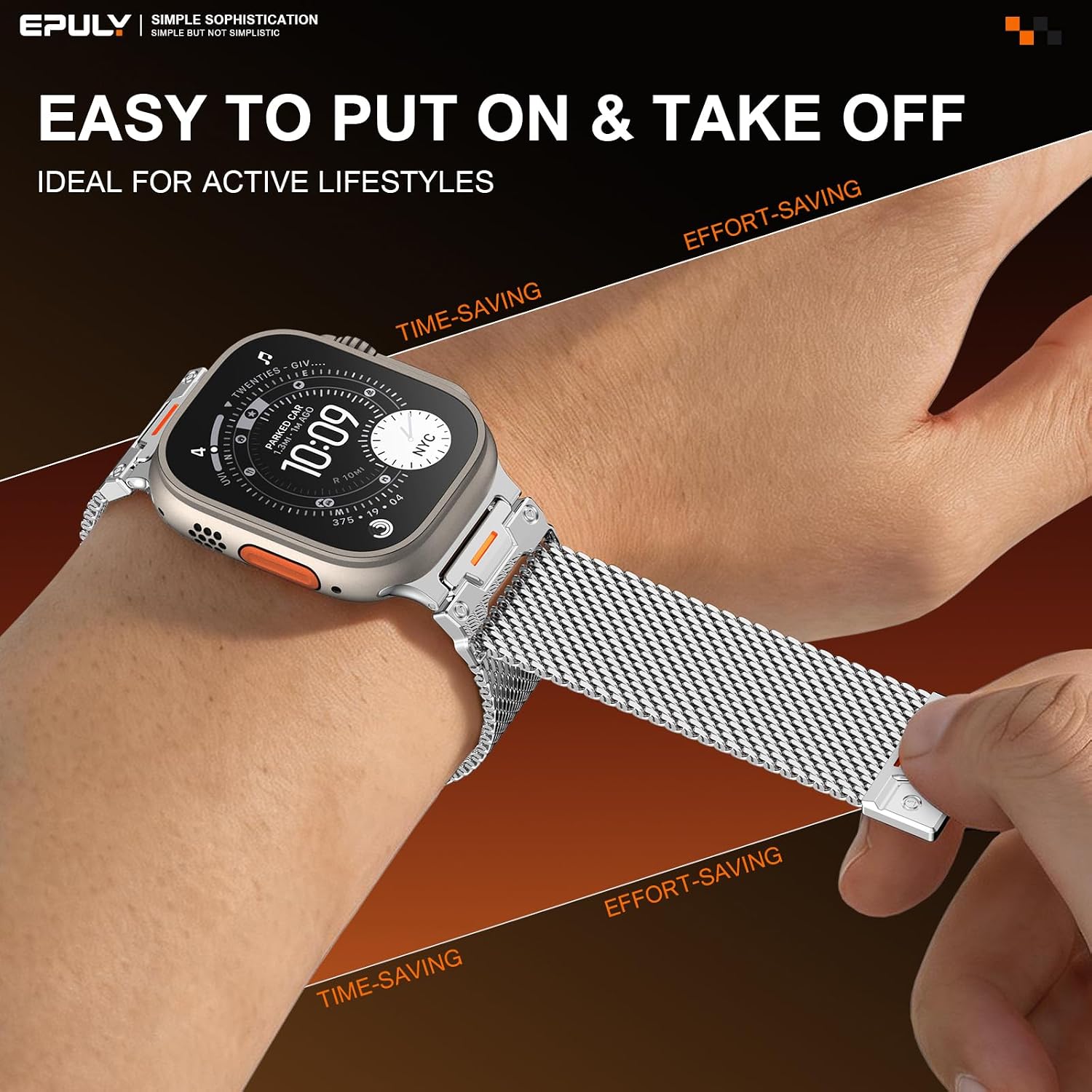 Detalle 2 de EPULY Metal Milanese Loop for Apple Watch Ultra 3/2/1 and More – Magnetic, Adjustable 24mm Band