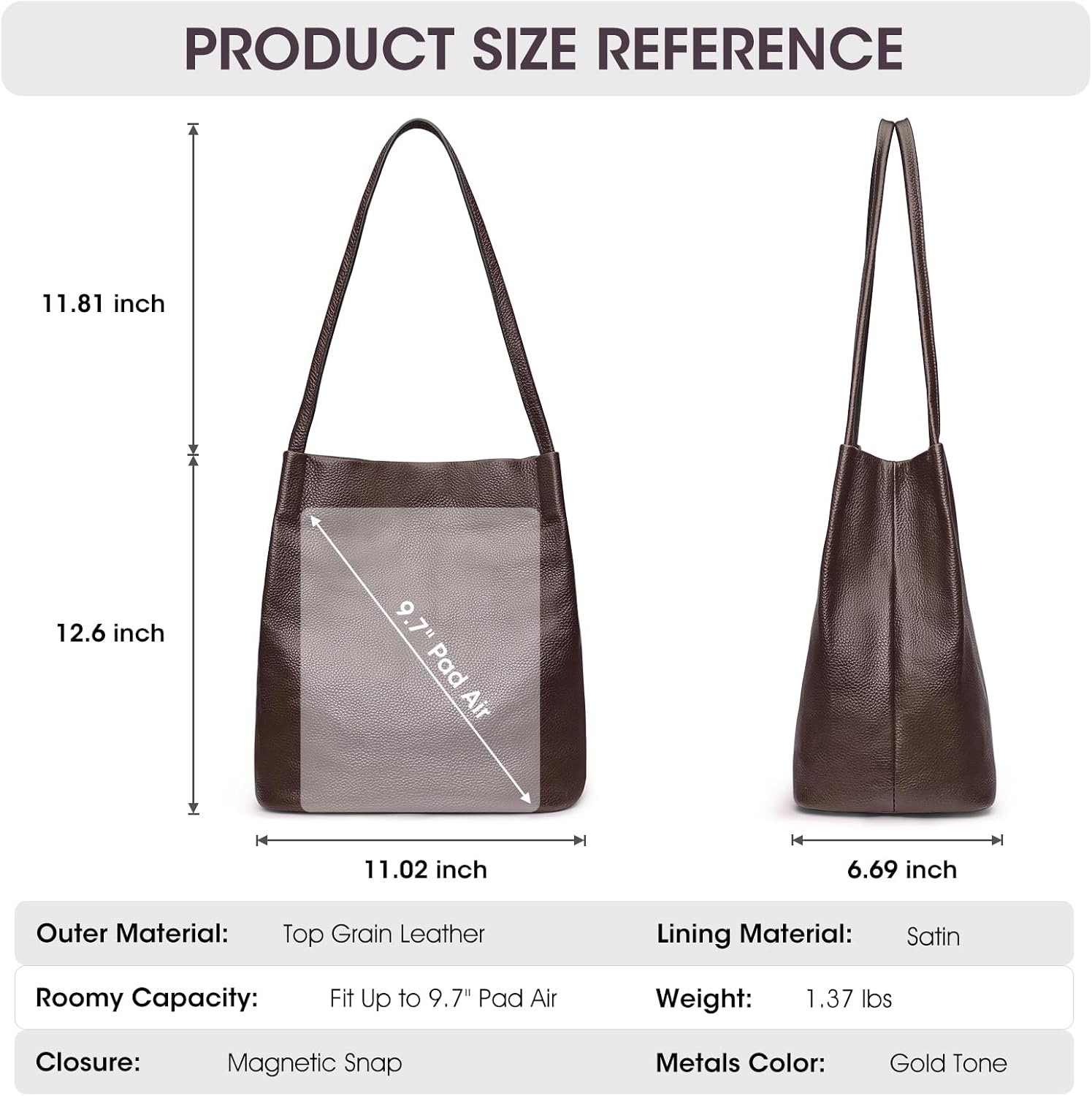 Thumbnail 2 de Kattee Sac à Bandoulière en Cuir Véritable Souple pour Femme – Rabat Magnétique