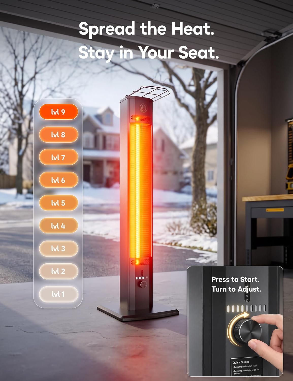 Detalle de AEROZY Solara SH04UH Infrared Patio Heater, 1,500W, 60° Oscillation