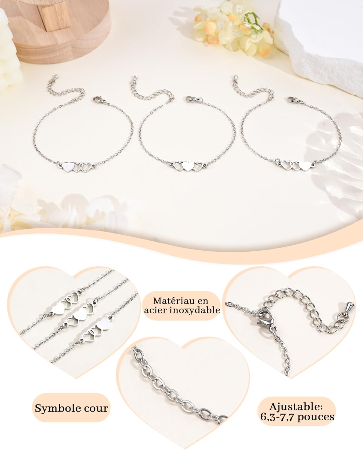 Thumbnail 3 de BOCHOI Bracelets Mère et Fille – Ensemble cœur en acier inoxydable, cadeau Fête des Mères