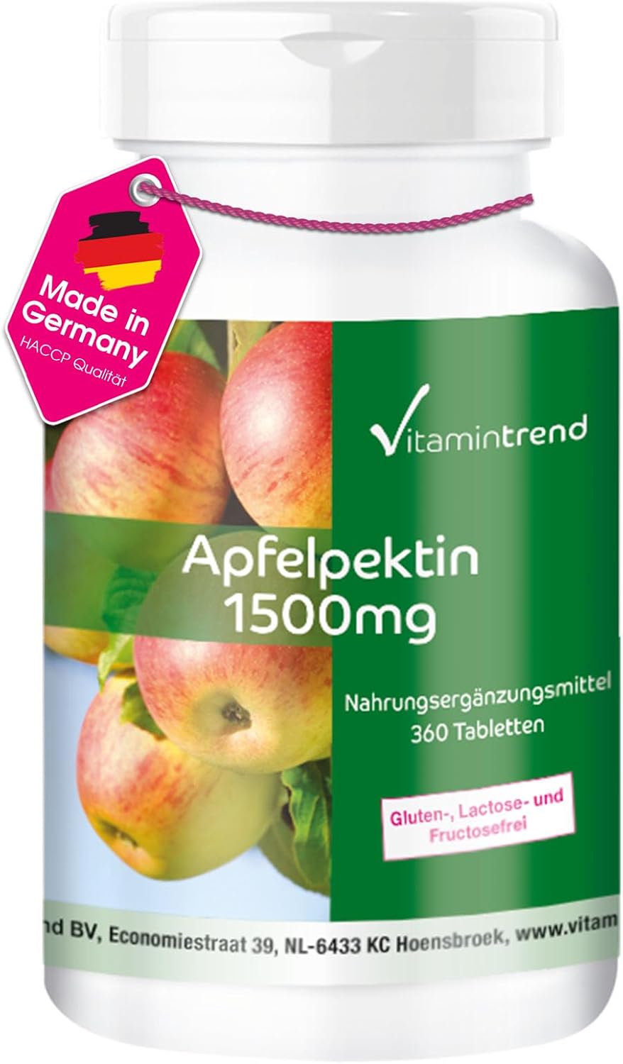 Detalle de Vitamintrend Apfelpektin 1500 mg pro Tagesdosis – veganes Komplettpräparat mit Calcium und Vitamin C (360 Filmtabletten)