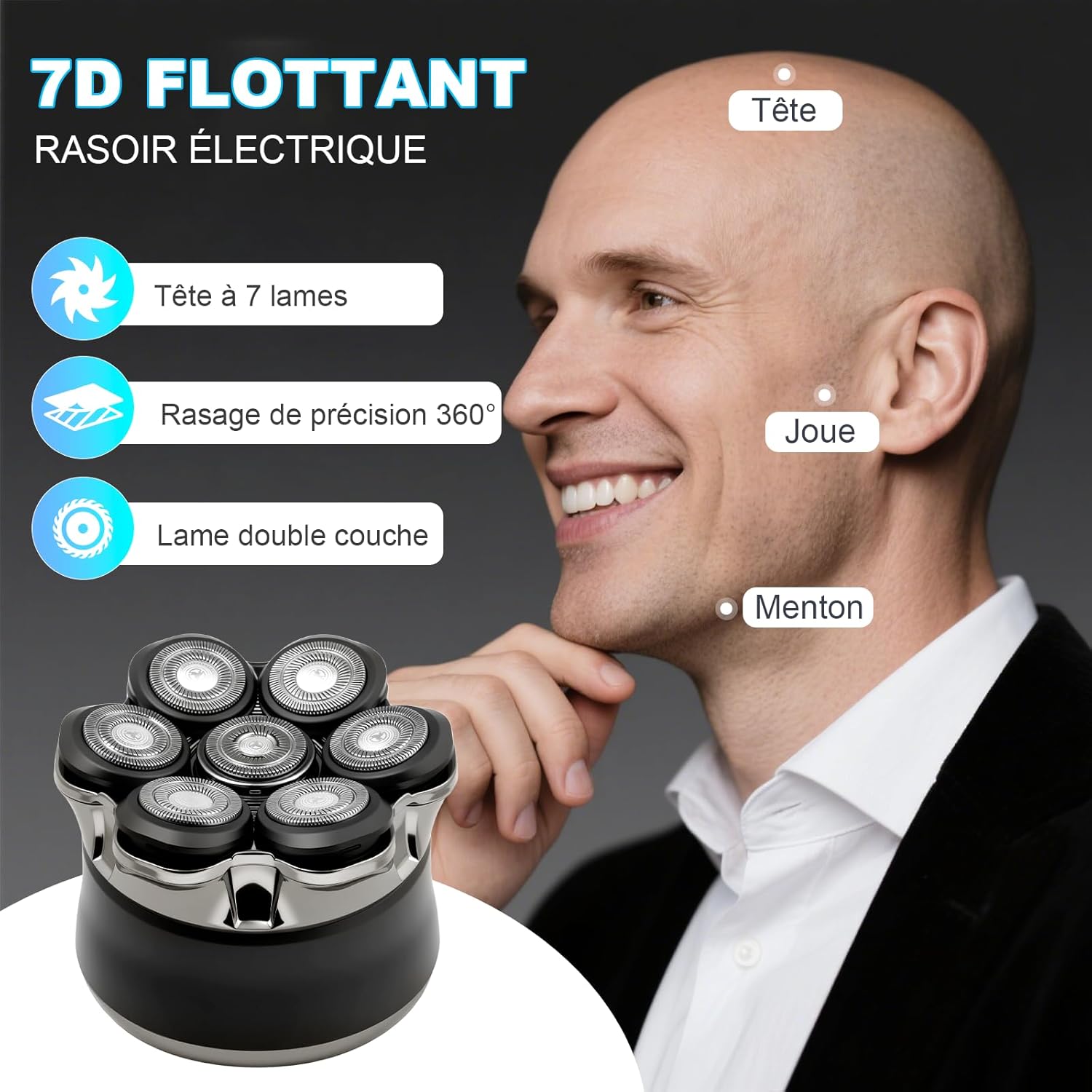 Detalle 2 de Carehabi rasoir tête chauve électrique 7D