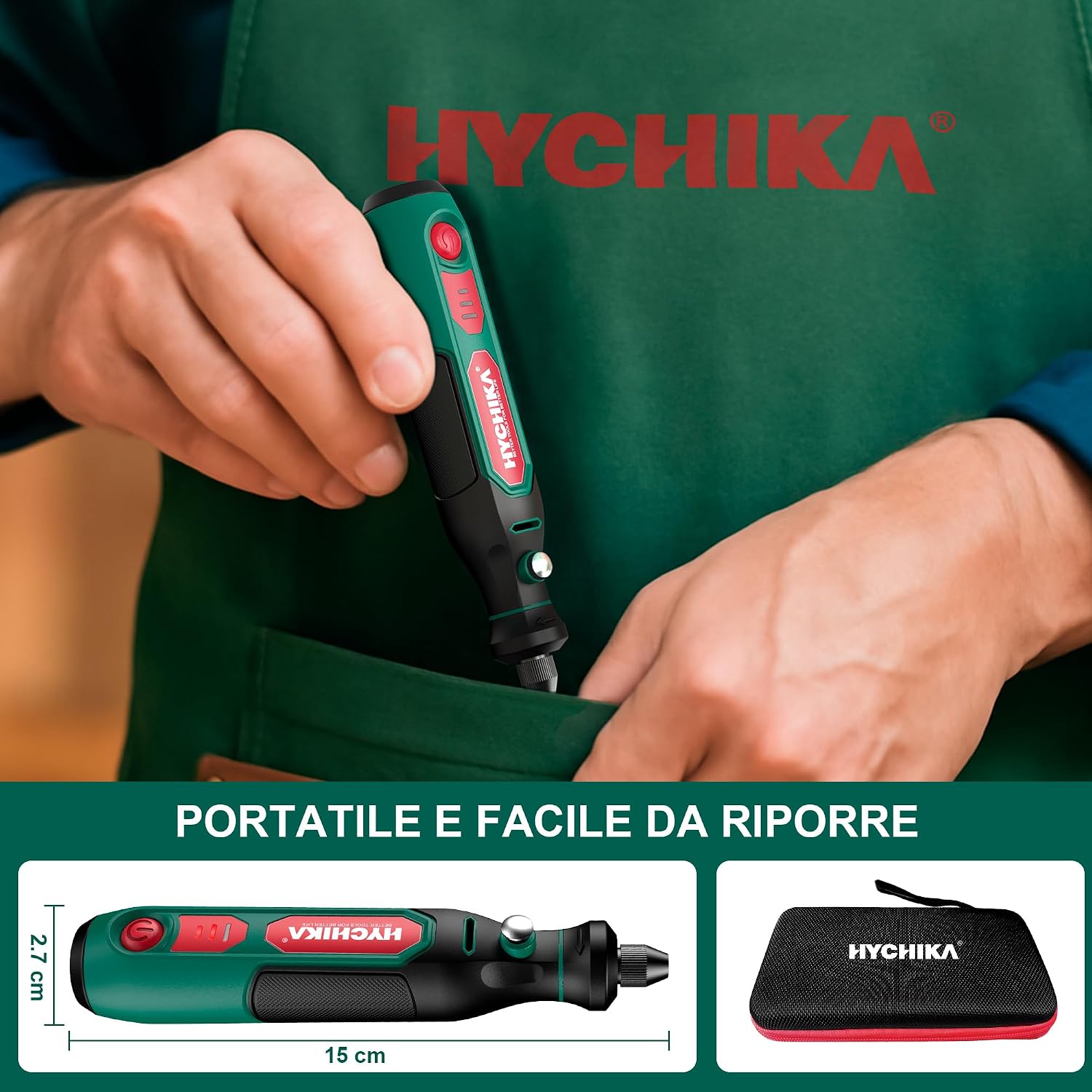 Thumbnail 6 de HYCHIKA Mini Trapano 3,6V con ricarica USB-C e 77 accessori per foratura, levigatura e incisione
