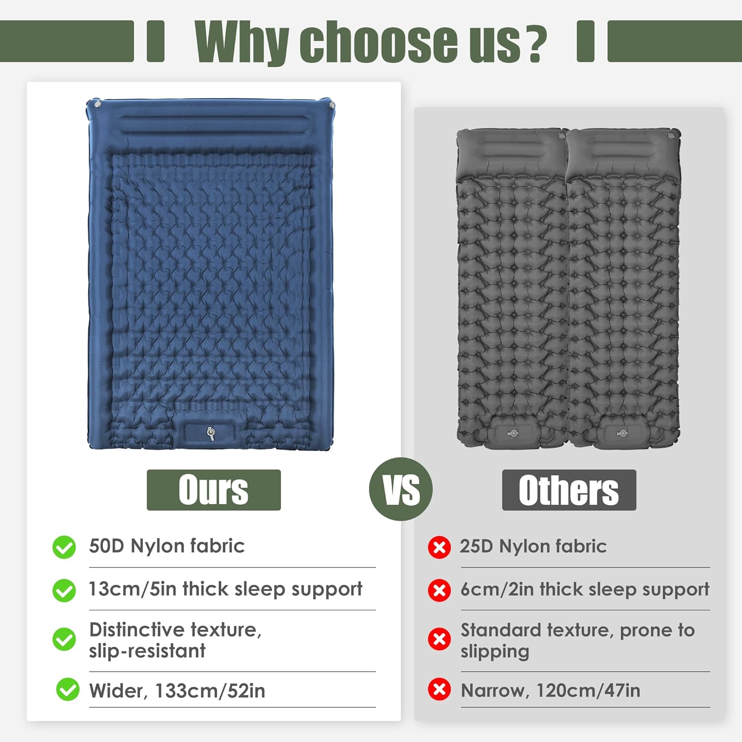 Thumbnail 3 de ROPODA Double Inflatable Camping Mattress: Ultralight 2-Person Sleeping Pad with Built-in Pillow