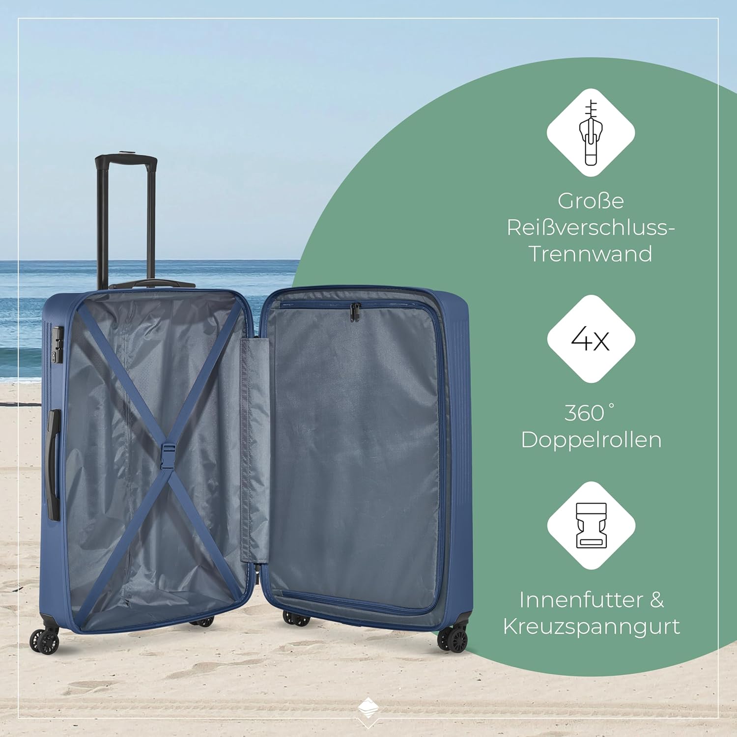 Detalle de Travelite 4-Rad Hartschalenkoffer groß 96 Liter Bali ABS mit TSA Schloss – 77 cm