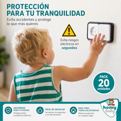 Thumbnail 1 de HOMYBABY [x20] Protectores Enchufes para Bebés: seguridad infantil con giro y adhesivo 3M
