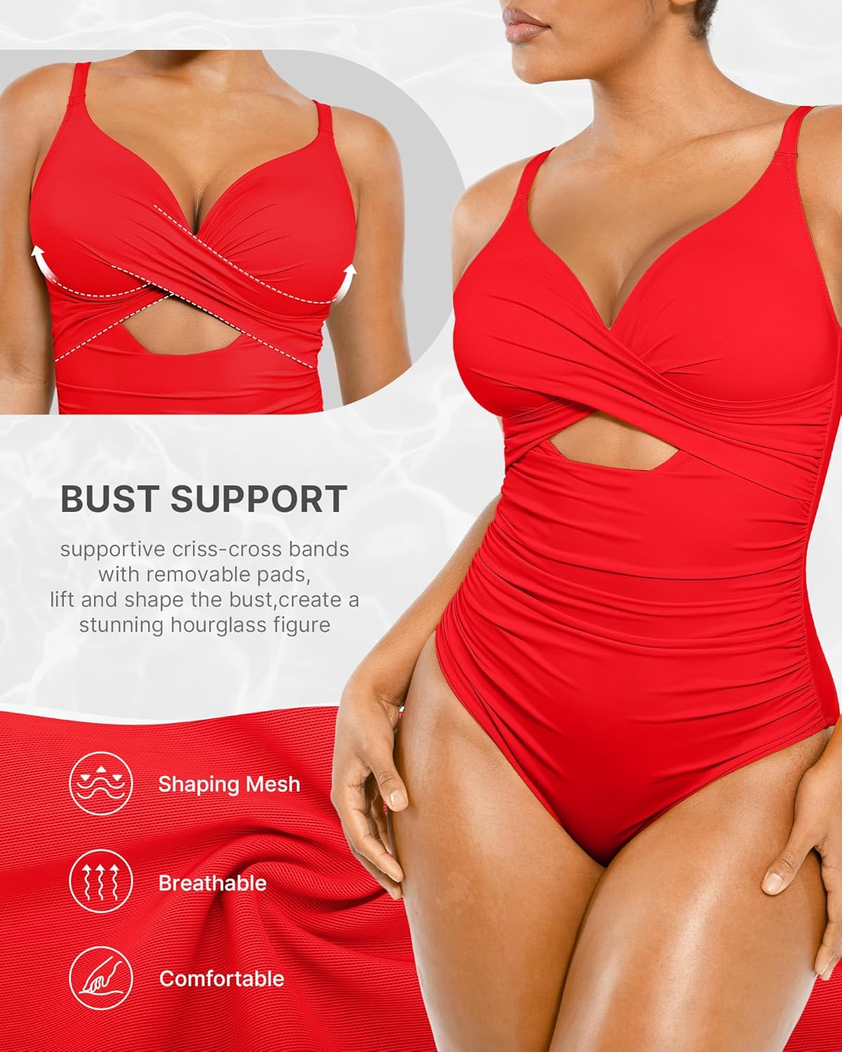 Thumbnail 2 de SHAPELLX Tummy Control V-Neck One-Piece Swimsuit with Ruched Detail