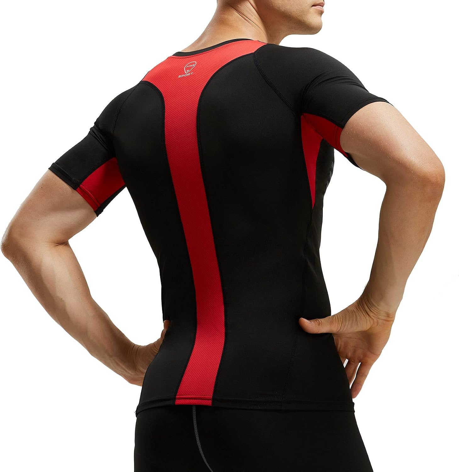 Detalle de AMZSPORT maglia da compressione uomo traspirante a maniche corte per palestra e running