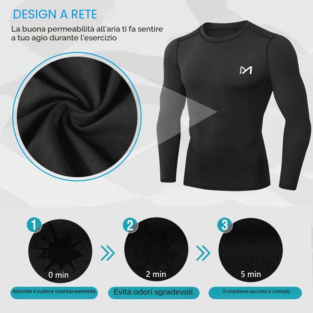 Detalle de MEETYOO Maglietta Compressione Uomo: maglie sportive a maniche lunghe/corte corta per corsa, ciclismo e fitness