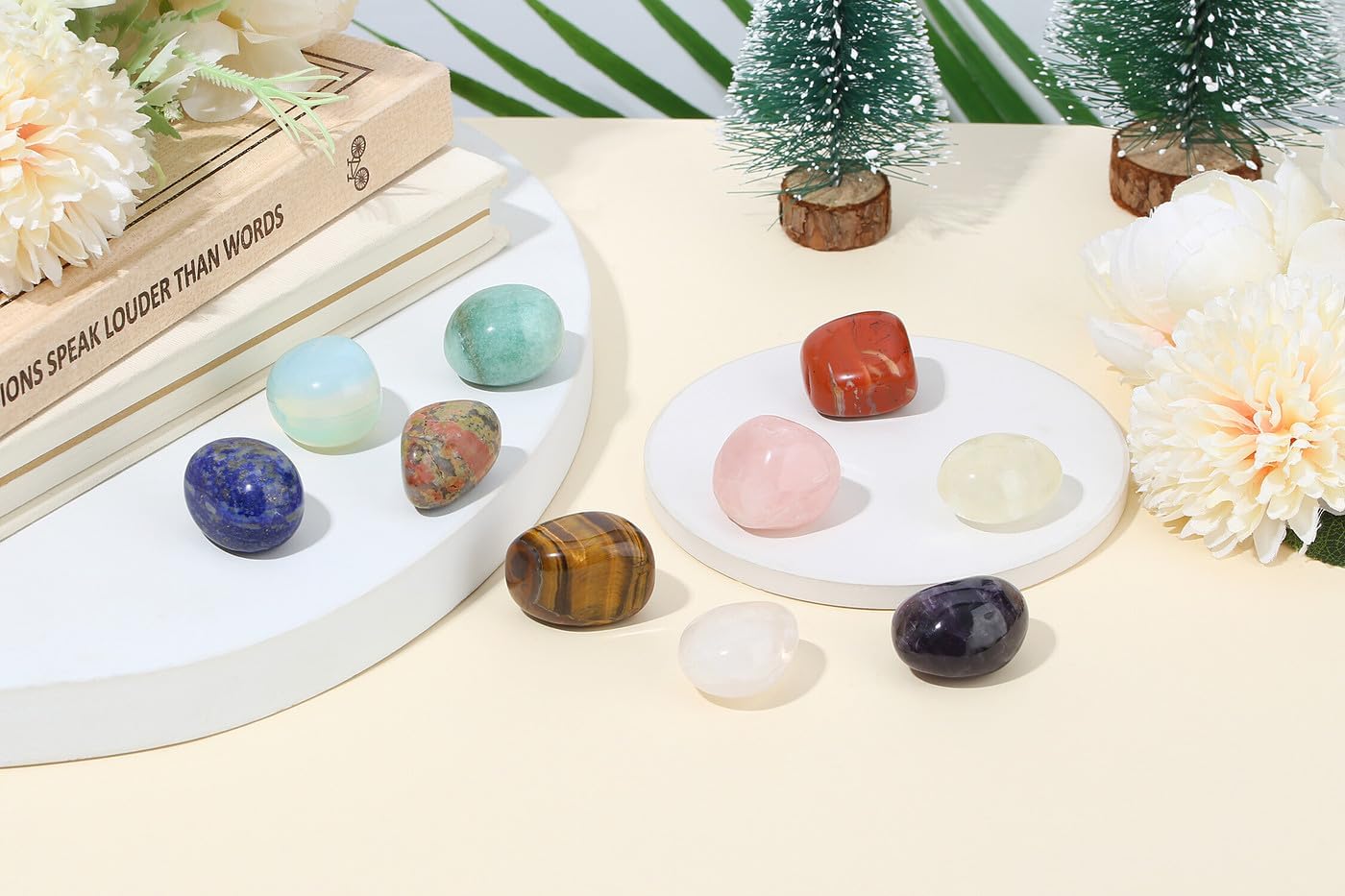 Detalle 2 de GUJOXILA Glückssteine Set – 10 Rohsteine mit Karten, Nanogel-Platte und Geschenkbox