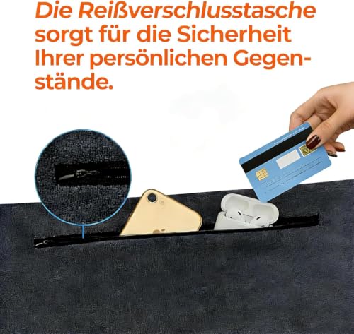 Detalle de GESTAND Gym Handtuch 2er Set – Microfaser Fitnesshandtücher 120 x 50 cm mit Reißverschlusstasche