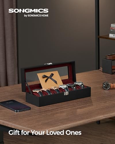 Detalle 2 de SONGMICS Watch Box with 6 Slots and Glass Lid (JWB006R01)